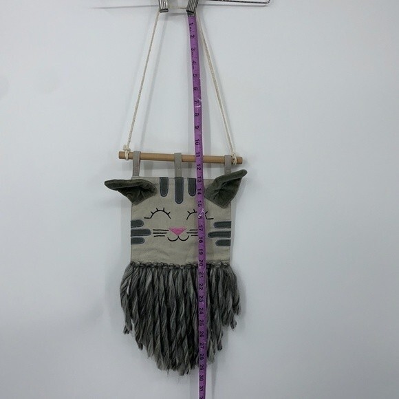 CAT Wall Hanging Textured Animal Natural Room Decor Gray Kitten Wall Art boho - Picture 5 of 10